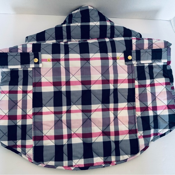 Crown & IVY Woman Pink Black Plaid Puffer Quilted Full Zip Vest Size Small - Picture 10 of 16